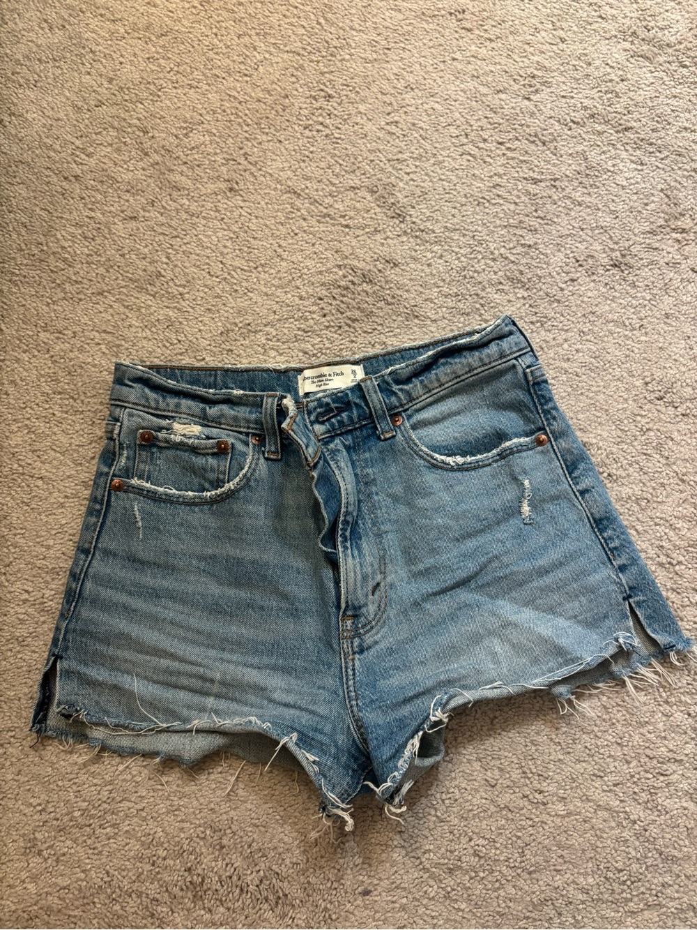Abercrombie & Fitch Light Blue Distressed Hem Denim Shorts